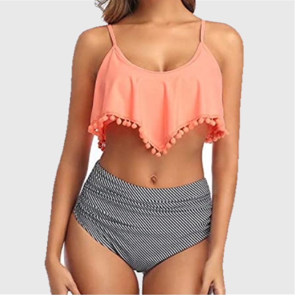 Tempt Me Coral Tassel High Waist 2-piece Swimsuit